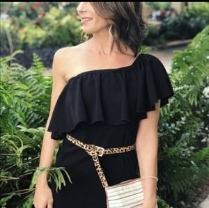 LuLaRoe Cici navy blue ruffled off shoulder mermaid skirt midi dress siz…